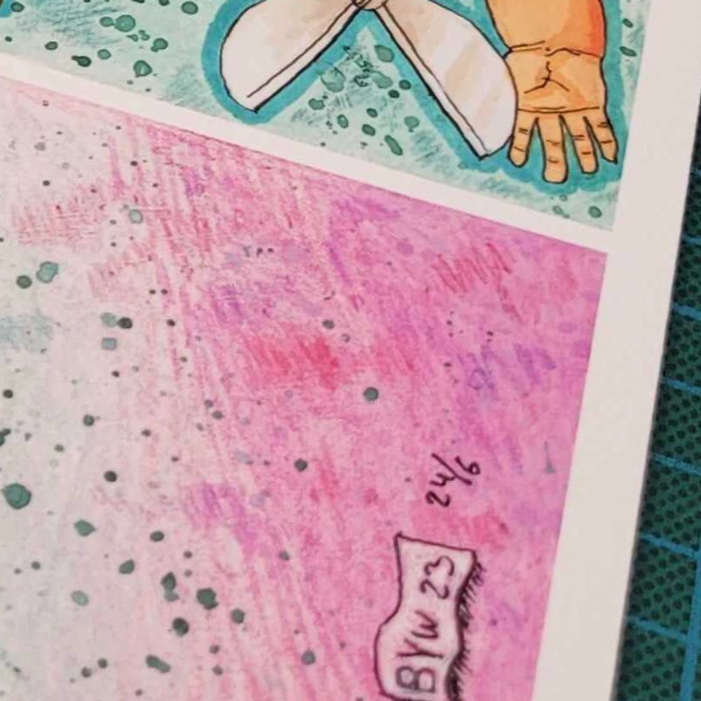 Close-up showing ink, linework, and paper detail